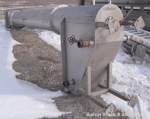 Used Hydrolift Vertical Screw Conveyor, 304 stainless steel. 16" diameter x 168" long x 6" pitch. Enclosed tube approximately 17" diameter. Top infeed hopper approximately 15 3/4" wide x 27 1/2" long...