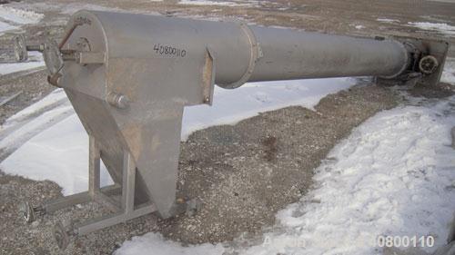 Used Hydrolift Vertical Screw Conveyor, 304 stainless steel. 16" diameter x 168" long x 6" pitch. Enclosed tube approximately 17" diameter. Top infeed hopper approximately 15 3/4" wide x 27 1/2" long...