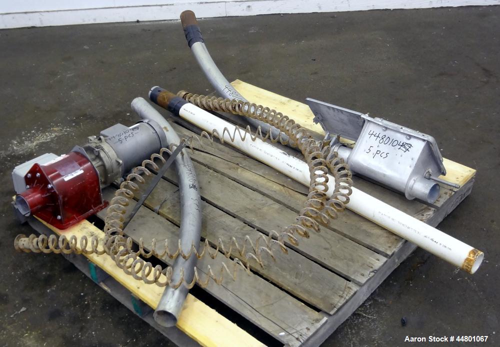 Used Flexible Screw Conveyor, Carbon Steel. Approximate 2-5/8" diameter x 180" long flexible screw, (2) sections of metal tubing, approximate 2-3/4" diameter, (1) 64" long with feed housing, (1) 50" ...