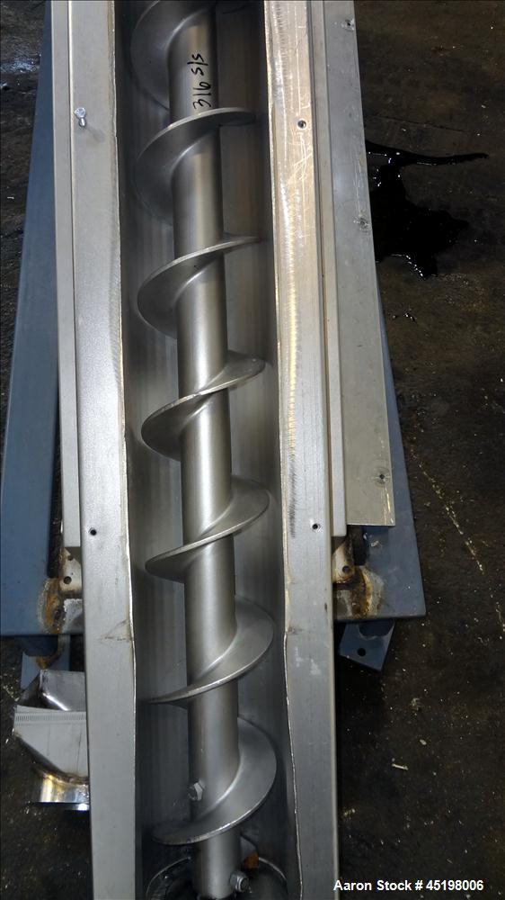 Used- Incline Screw Conveyor, 304 Stainless Steel. 6" Diameter x 156" long x 3" pitch screw. Top end feed, bottom end discha...