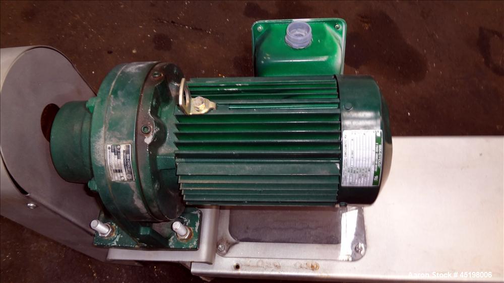 Used Incline Screw Conveyor, 304 Stainless Steel. 6" Diameter x 156" long x 3" pitch screw. Top end feed, bottom end discharge. (2) Section top cover. Driven by a 2hp, 3/60/230/460 volt, 1740 rpm gea...