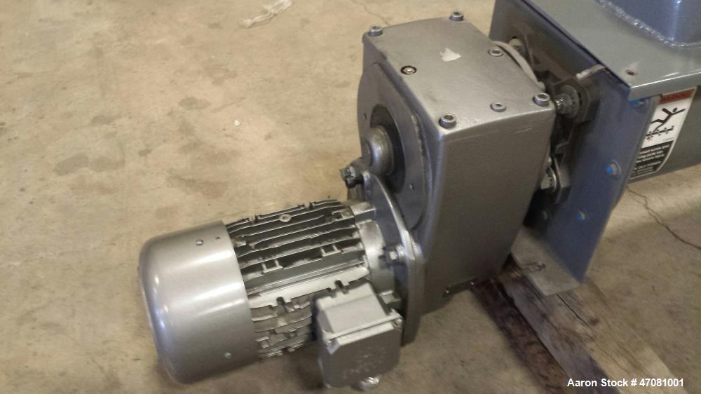 Used Screw Conveyor, 9" Diameter x 17' - 7-1/2" Long, Mild Steel. 5 hp Nord Class II screw conveyor drive gearmotor; 3PH/60hz/230-460V STD Inverter Duty TEFC Class II; Division 2 Group F&G Motor.