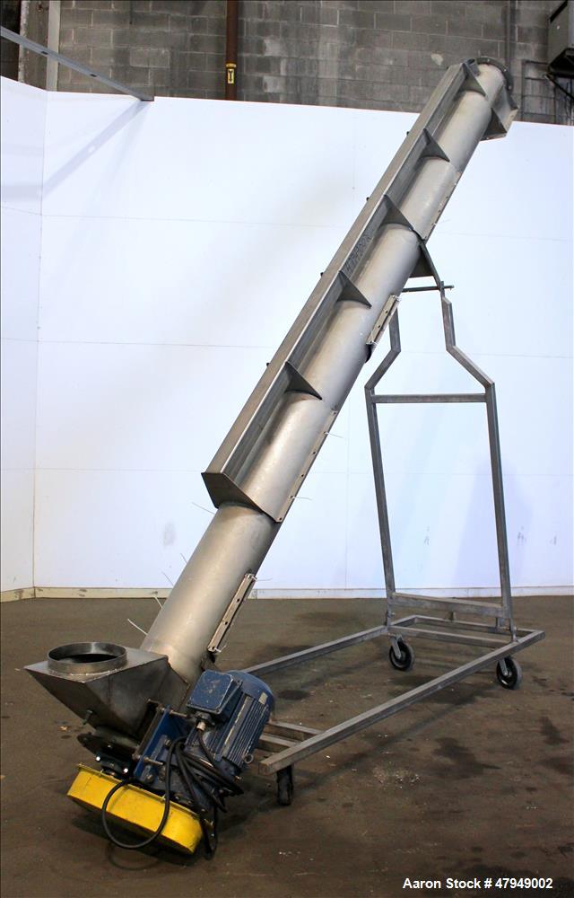 Used Incline Screw Conveyor, 304 Stainless Steel.