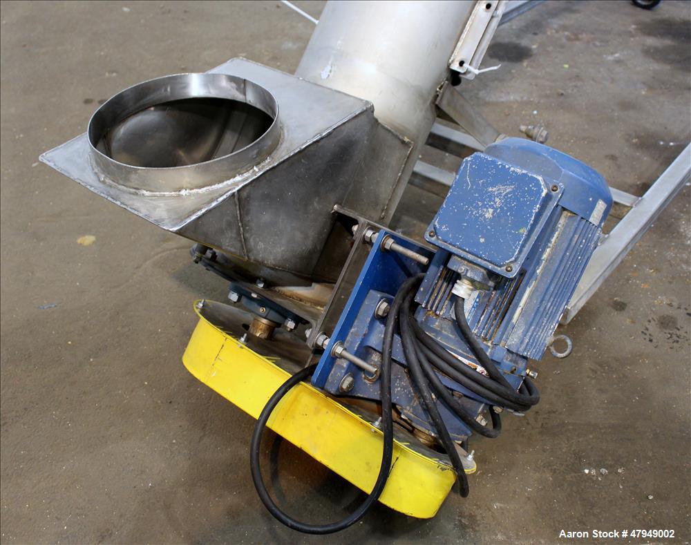Used Incline Screw Conveyor, 304 Stainless Steel.