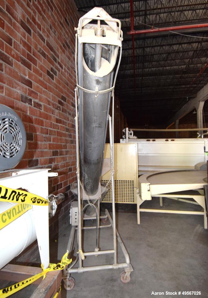 Used Inline Screw Conveyor, Stainless Steel. Approximate 10" diameter x 132" long x 3" pitch screw, driven by an approximate 5hp motor. 30" x 33" Bottom feed hopper with a carbon steel safety grate, ...