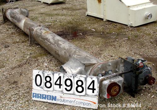 USED: Screw conveyor, enclosed tube, 304 stainless steel, horizontal. 12" diameter x 216" long screw. 12" x 12" end top feed, 12" x 12" end bottom outlet. Driven by a 10 hp, 3/60/208-230/460 volt, 17...