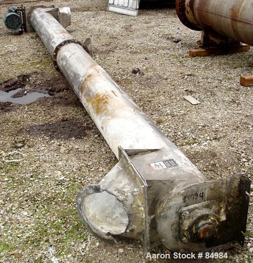 USED: Screw conveyor, enclosed tube, 304 stainless steel, horizontal. 12" diameter x 216" long screw. 12" x 12" end top feed, 12" x 12" end bottom outlet. Driven by a 10 hp, 3/60/208-230/460 volt, 17...