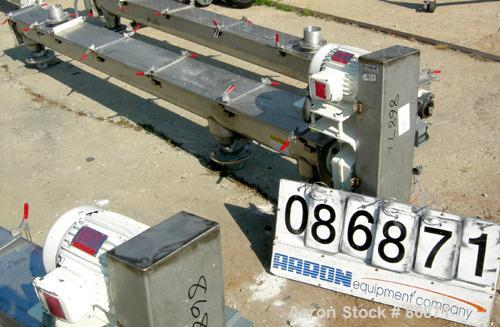 USED: Screw Conveyor, 304 stainless steel, horizontal. 6" diameter x 128" long x 3" pitch screw. Clamp down top covers. (3) 4" bottom outlets, (1) 4" top opening. Driven by a 1 hp, 3/60/230/460 volt,...