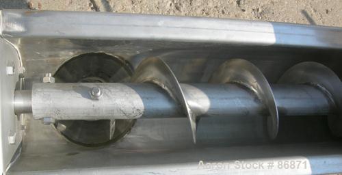 USED: Screw Conveyor, 304 stainless steel, horizontal. 6" diameter x 128" long x 3" pitch screw. Clamp down top covers. (3) 4" bottom outlets, (1) 4" top opening. Driven by a 1 hp, 3/60/230/460 volt,...