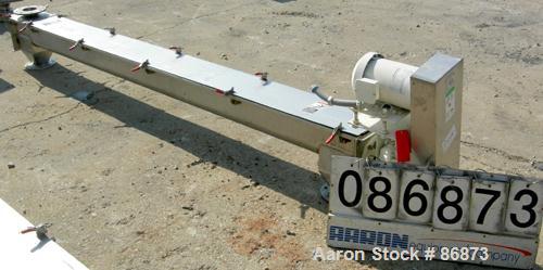 USED: Screw conveyor, 304 stainless steel, horizontal. 6" diameter x 120" long x 3" pitch screw. Clamp down top covers. (2) 4" bottom outlets, (1) 4" top opening. Driven by a 1 hp, 3/60/208-230/460 v...