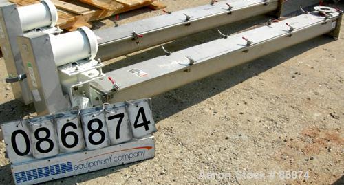 USED: Screw conveyor, 304 stainless steel, horizontal. 6" diameter x 112" long x 3" pitch screw. Clamp down top covers. (1) 4" bottom outlet, (1) 4" top opening. Driven by a 1 hp, 3/60/208-230/460 vo...