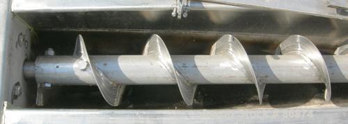 USED: Screw conveyor, 304 stainless steel, horizontal. 6" diameter x 112" long x 3" pitch screw. Clamp down top covers. (1) 4" bottom outlet, (1) 4" top opening. Driven by a 1 hp, 3/60/208-230/460 vo...