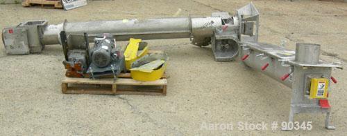 Unused-USED:Dalex screw conveyor, 304 stainless steel, 2 section horizontal with a vertical riser.  Horizontal section 9" diameter screw x approx. 70" long x 4" pitch.  Trough measures 10" wide x 12"...