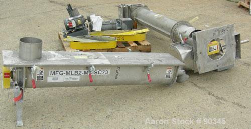 Unused-USED:Dalex screw conveyor, 304 stainless steel, 2 section horizontal with a vertical riser.  Horizontal section 9" diameter screw x approx. 70" long x 4" pitch.  Trough measures 10" wide x 12"...