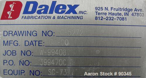 Unused-USED:Dalex screw conveyor, 304 stainless steel, 2 section horizontal with a vertical riser.  Horizontal section 9" diameter screw x approx. 70" long x 4" pitch.  Trough measures 10" wide x 12"...