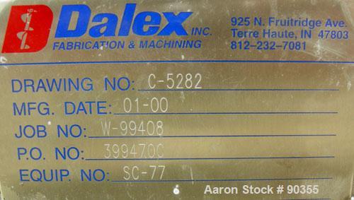 Unused-USED: Dalex screw conveyor, 304 stainless steel.  9" diameter screw x approximately 88" long x 4" pitch.  Tubular trough 10" diameter.  Driven by a 1 1/2 hp, 3/60/230/460 volt, 1750 rpm XP mot...
