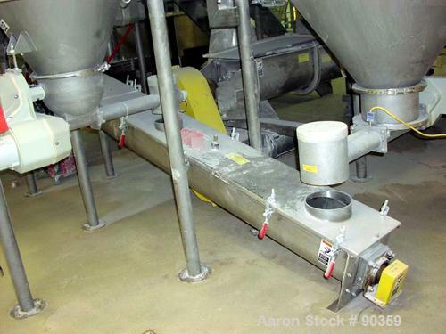 Unused- Dalex Screw conveyor, 304 stainless steel, horizontal. 9" diameter x 157" long x 4" pitch screw. 8" X 8" bottom outlet. (2) Section trough measures 10" wide x 166" long x approximately 10" de...