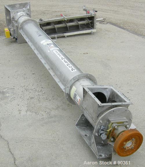 Unused-USED: Screw Conveyor, 304 stainless steel, 2 section horizontal with a vertical riser.  Horizontal section 9" diameter screw x 44" long x 4" pitch.  Trough measures 10" wide x approx. 11" deep...