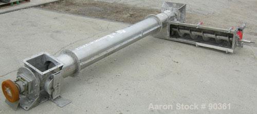 Unused-USED: Screw Conveyor, 304 stainless steel, 2 section horizontal with a vertical riser.  Horizontal section 9" diameter screw x 44" long x 4" pitch.  Trough measures 10" wide x approx. 11" deep...