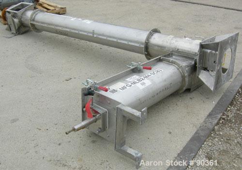 Unused-USED: Screw Conveyor, 304 stainless steel, 2 section horizontal with a vertical riser.  Horizontal section 9" diameter screw x 44" long x 4" pitch.  Trough measures 10" wide x approx. 11" deep...