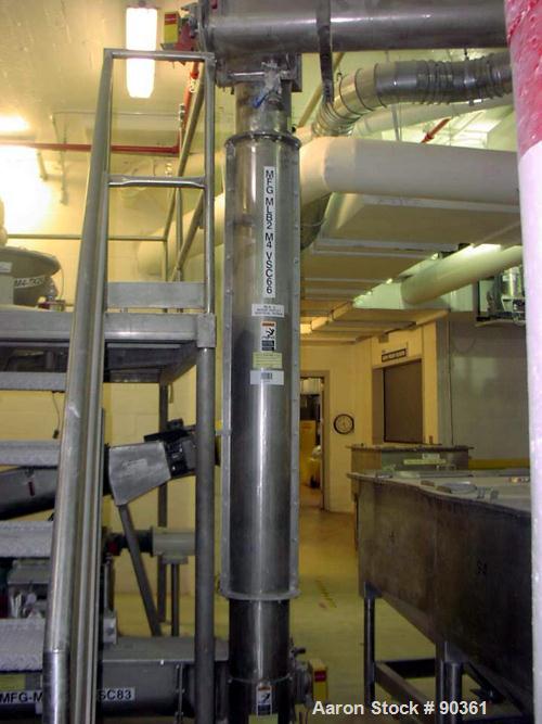 Unused-USED: Screw Conveyor, 304 stainless steel, 2 section horizontal with a vertical riser.  Horizontal section 9" diameter screw x 44" long x 4" pitch.  Trough measures 10" wide x approx. 11" deep...
