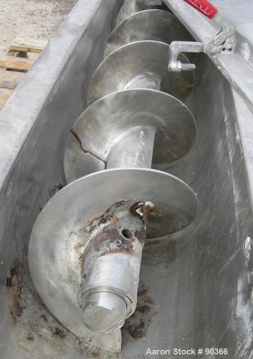 USED: Screw conveyor, 304 stainless steel, horizontal. 9" diameter x approximately 30' long x 4-1/2" pitch screw in 4 sections. Trough measures 10" wide x approximately 10" deep in 4 sections. (5) Pi...