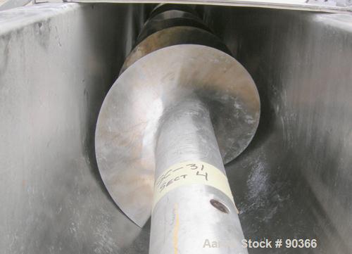 USED: Screw conveyor, 304 stainless steel, horizontal. 9" diameter x approximately 30' long x 4-1/2" pitch screw in 4 sections. Trough measures 10" wide x approximately 10" deep in 4 sections. (5) Pi...