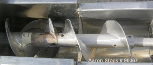 USED: Screw conveyor, 304 stainless steel, horizontal. 9" diameter x approximately 144" long x 4-1/2" pitch screw in 3 sections. Trough measures 10" wide x approximately 10" deep in 3 sections. (4) P...