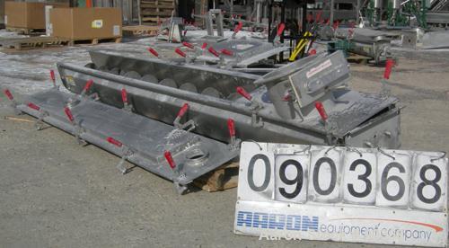 USED: Screw conveyor, 304 stainless steel, horizontal. 9" diameter x approximately 170" long x 4-1/2" pitch screw in 2 sections, (1) 118" long, (1) 52" long. Trough measures 10" wide x approximately ...