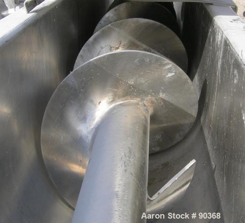 USED: Screw conveyor, 304 stainless steel, horizontal. 9" diameter x approximately 170" long x 4-1/2" pitch screw in 2 sections, (1) 118" long, (1) 52" long. Trough measures 10" wide x approximately ...