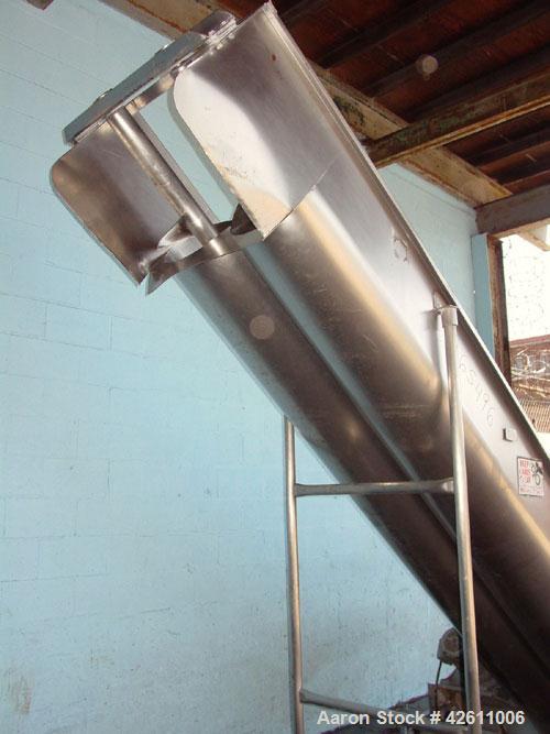 Used Afeco Screw Conveyor, Model 150, stainless steel. Dual auger type with (2) 17" diameter x 144" long  x approximate 8" pitch screws. Trough 16" wide. Feed hopper 60" wide x 65" long x 40" deep. (...