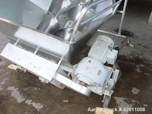 Used Afeco Screw Conveyor, Model 150, stainless steel. Dual auger type with (2) 17" diameter x 144" long  x approximate 8" pitch screws. Trough 16" wide. Feed hopper 60" wide x 65" long x 40" deep. (...
