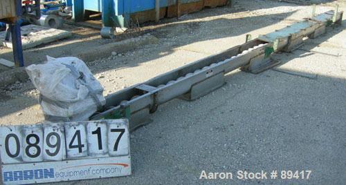 USED: Advanced Fabricators Screw Conveyor, 304 stainless steel, horizontal. 6" diameter x 220" long x 3" pitch screw. Driven by a 1 hp, 3/60/208-230/460 volt, 1725 rpm motor with a Dodge reducer, rat...