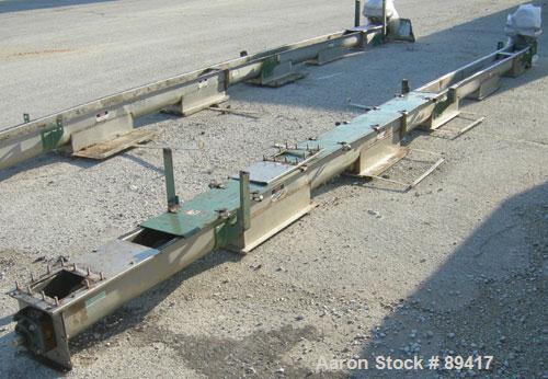 USED: Advanced Fabricators Screw Conveyor, 304 stainless steel, horizontal. 6" diameter x 220" long x 3" pitch screw. Driven by a 1 hp, 3/60/208-230/460 volt, 1725 rpm motor with a Dodge reducer, rat...