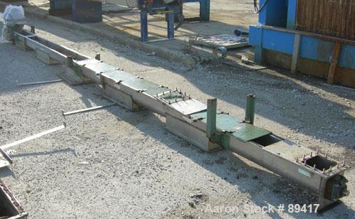 USED: Advanced Fabricators Screw Conveyor, 304 stainless steel, horizontal. 6" diameter x 220" long x 3" pitch screw. Driven by a 1 hp, 3/60/208-230/460 volt, 1725 rpm motor with a Dodge reducer, rat...
