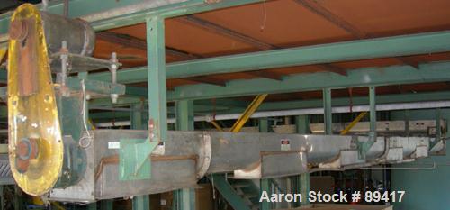 USED: Advanced Fabricators Screw Conveyor, 304 stainless steel, horizontal. 6" diameter x 220" long x 3" pitch screw. Driven by a 1 hp, 3/60/208-230/460 volt, 1725 rpm motor with a Dodge reducer, rat...