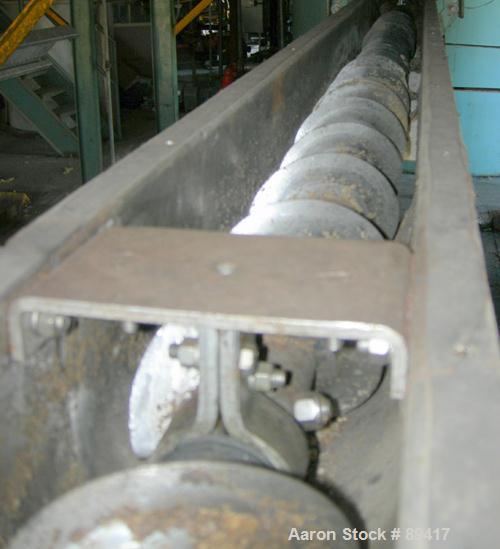 USED: Advanced Fabricators Screw Conveyor, 304 stainless steel, horizontal. 6" diameter x 220" long x 3" pitch screw. Driven by a 1 hp, 3/60/208-230/460 volt, 1725 rpm motor with a Dodge reducer, rat...