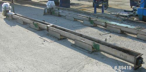 USED: Advanced Fabricators Screw Conveyor, 304 stainless steel, horizontal. 6" diameter x 220" long x 3" pitch screw. Driven by a 1 hp, 3/60/208-230/460 volt, 1725 rpm motor with a Dodge reducer, rat...