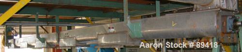 USED: Advanced Fabricators Screw Conveyor, 304 stainless steel, horizontal. 6" diameter x 220" long x 3" pitch screw. Driven by a 1 hp, 3/60/208-230/460 volt, 1725 rpm motor with a Dodge reducer, rat...