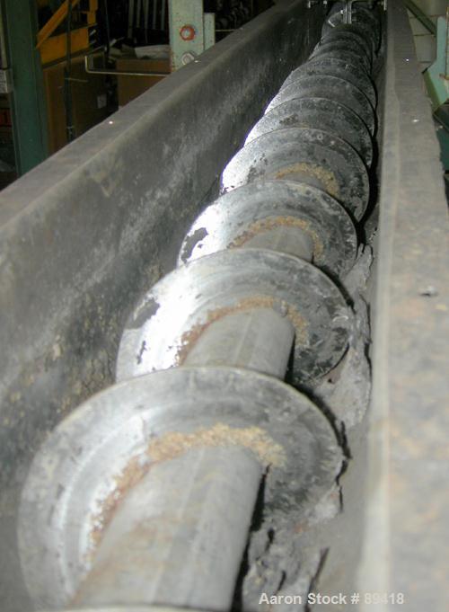 USED: Advanced Fabricators Screw Conveyor, 304 stainless steel, horizontal. 6" diameter x 220" long x 3" pitch screw. Driven by a 1 hp, 3/60/208-230/460 volt, 1725 rpm motor with a Dodge reducer, rat...