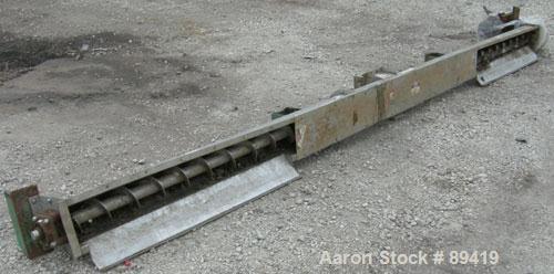 USED: Advanced Fabricators screw conveyor, 304 stainless steel, horizontal. 6" diameter x 202" long x 3" pitch screw. Driven by a 1 hp, 3/60/208-230/460 volt, 1725 rpm motor with a Dodge reducer, rat...