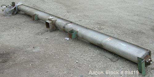 USED: Advanced Fabricators screw conveyor, 304 stainless steel, horizontal. 6" diameter x 202" long x 3" pitch screw. Driven by a 1 hp, 3/60/208-230/460 volt, 1725 rpm motor with a Dodge reducer, rat...