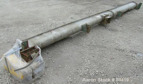 USED: Advanced Fabricators screw conveyor, 304 stainless steel, horizontal. 6" diameter x 202" long x 3" pitch screw. Driven by a 1 hp, 3/60/208-230/460 volt, 1725 rpm motor with a Dodge reducer, rat...