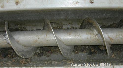 USED: Advanced Fabricators screw conveyor, 304 stainless steel, horizontal. 6" diameter x 202" long x 3" pitch screw. Driven by a 1 hp, 3/60/208-230/460 volt, 1725 rpm motor with a Dodge reducer, rat...