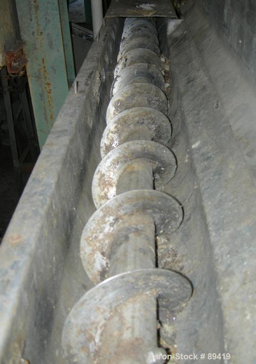 USED: Advanced Fabricators screw conveyor, 304 stainless steel, horizontal. 6" diameter x 202" long x 3" pitch screw. Driven by a 1 hp, 3/60/208-230/460 volt, 1725 rpm motor with a Dodge reducer, rat...