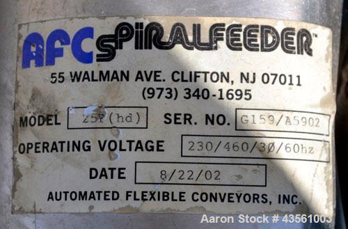 Used AFC Spiralfeeder Enclosed Tube Screw Conveyor, Model 25F (hd), 304 Stainless Steel. Approximate 2-1/2” diameter x 188” long helix. End feed and discharge. Driven by a 2hp, 3/60/230/460 volt, 172...