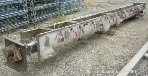 Used Continental Screw Conveyor Horizontal Screw Conveyor, 316 Stainless Steel. Approximate 9" diameter x 200" long x 5" pitch screw. Capacity 16-160 cubic feet an hour. Top end feed/end bottom outle...