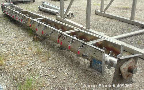 Used Continental Screw Conveyor Horizontal Screw Conveyor, 316 Stainless Steel. Approximate 9" diameter x 200" long x 5" pitch screw. Capacity 16-160 cubic feet an hour. Top end feed/end bottom outle...