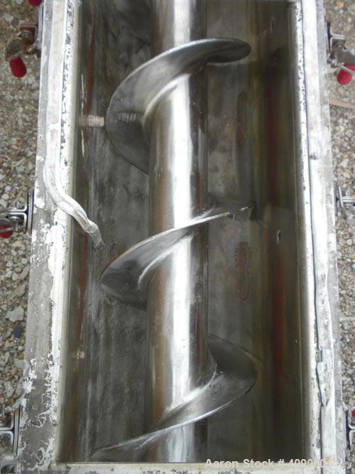 Used Continental Screw Conveyor Horizontal Screw Conveyor, 316 Stainless Steel. Approximate 9" diameter x 200" long x 5" pitch screw. Capacity 16-160 cubic feet an hour. Top end feed/end bottom outle...