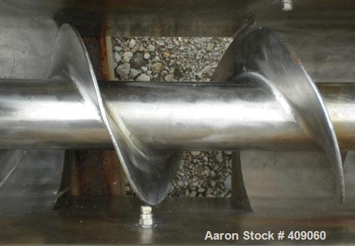 Used Continental Screw Conveyor Horizontal Screw Conveyor, 316 Stainless Steel. Approximate 9" diameter x 200" long x 5" pitch screw. Capacity 16-160 cubic feet an hour. Top end feed/end bottom outle...